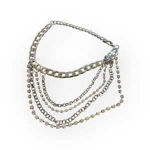 NEW‎ Bansri Silver Layered Rhinestone Chain Choker Jewelry OS